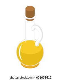 Olive oil bottle isometry isolated on white background. Glass jar