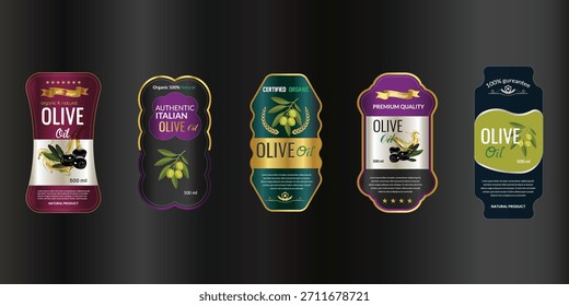 Conjunto de empaquetado de la etiqueta de la botella de aceite de oliva Diseño de Vector de Paquete
