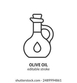 Olive oil bottle line icon. Symbol olive oil vector illustration. Editable stroke.