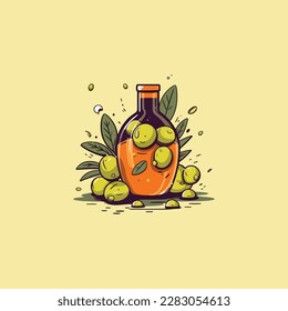 vector del logotipo del aceite de oliva y del frasco