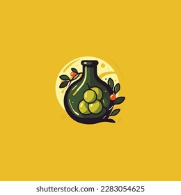 vector del logotipo del aceite de oliva y del frasco