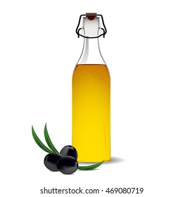 Olive oil bottle on white background.