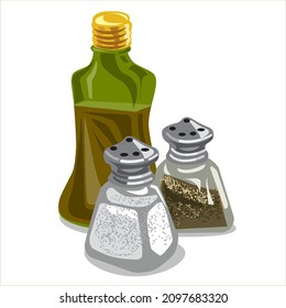 olive oil bottle with salt and pepper shakers illustration