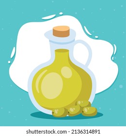 olive oil in bottle and seeds