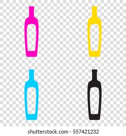Olive oil bottle sign. CMYK icons on transparent background. Cyan, magenta, yellow, key, black.