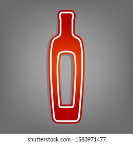 Olive oil bottle sign. Flat red icon with linear white icon with gray shadow at grayish background. Illustration.