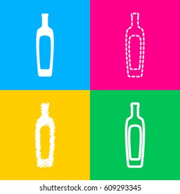 Olive oil bottle sign. Four styles of icon on four color squares.