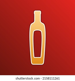 Olive oil bottle sign. Golden gradient Icon with contours on redish Background. Illustration.