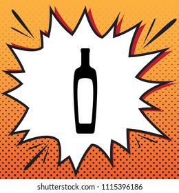 Olive oil bottle sign. Vector. Comics style icon on pop-art background.
