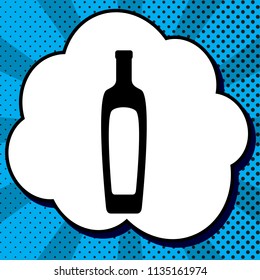 Olive oil bottle sign. Vector. Black icon in bubble on blue pop-art background with rays.