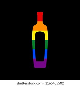 Olive oil bottle sign. Vector. Icon with colors of LGBT flag at black background.