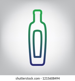 Olive oil bottle sign. Vector. Green to blue gradient contour icon at grayish background with light in center.