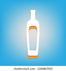 Olive oil bottle sign. Vector. White icon with 3d warm-colored gradient body at sky blue background.