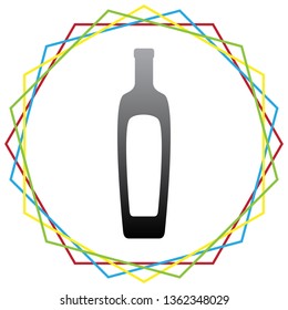 Olive oil bottle sign. Vector. Black icon with patch of light inside colorful hexagonal frames at white background.