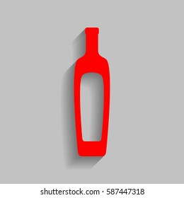 Olive oil bottle sign. Vector. Red icon with soft shadow on gray background.