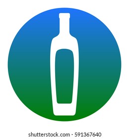 Olive oil bottle sign. Vector. White icon in bluish circle on white background. Isolated.