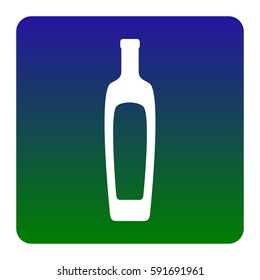 Olive oil bottle sign. Vector. White icon at green-blue gradient square with rounded corners on white background. Isolated.