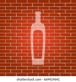 Olive oil bottle sign. Vector. Whitish icon on brick wall as background.