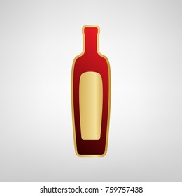 Olive oil bottle sign. Vector. Red icon on gold sticker at light gray background.