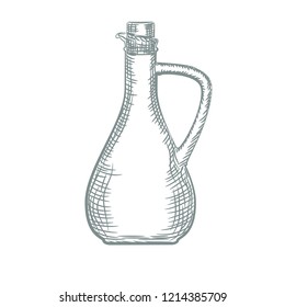 Olive oil bottle silhouette with vintage hand drawn sketch style. Vector illustration.