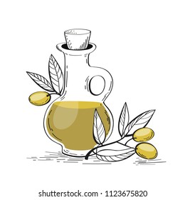 Olive oil bottle sketch/ vector illustration 