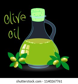 olive oil bottle vector illustration on a black background 
