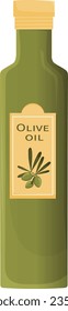 Olive oil bottle vector illustration. Extra virgin green oil jar. Food cooking product. Healthy vegetarian product.