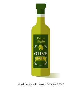 Olive oil bottle vector illustration. Flat design icon 