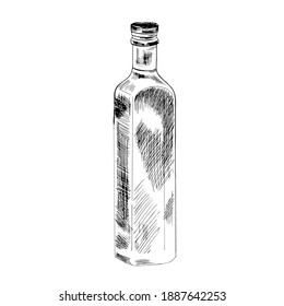 Olive oil bottles realistic. Vector extra virgin avocado, pomace or olive and sesame seeds oil bottle with metal green lid. Olives, olive branch, olive oil. Vector sketches with transparent background