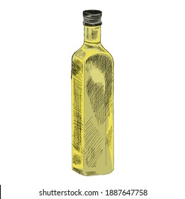 Olive oil bottles realistic. Vector extra virgin avocado, pomace or olive and sesame seeds oil bottle with metal green lid. Olives, olive branch, olive oil. sketches