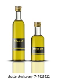 Olive oil bottles Vector realistic. food identity branding, packaging design. Healthy cold pressed organic product, natural vegan