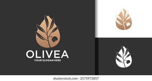 Olive oil branch droplet logo design template