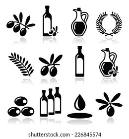 Olive oil, olive branch icons set   