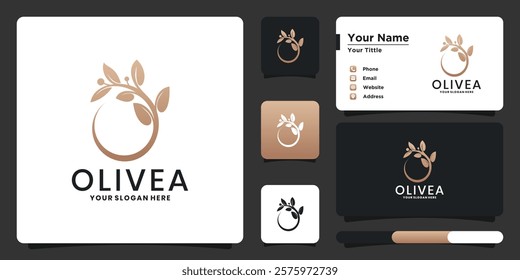 Olive oil branch logo with business card template design