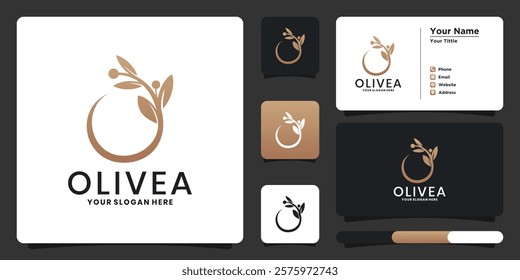 Olive oil branch logo with business card template design