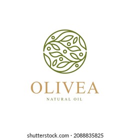 Olive oil branch logo with line art style design template
