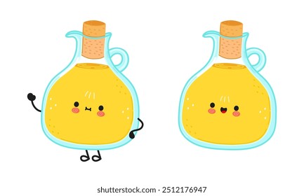 Olive oil character. Vector hand drawn cartoon kawaii character illustration icon. Isolated on white background. Olive oil character concept