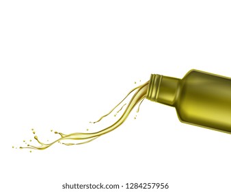 Olive oil comes out of the bottle. Vector illustration