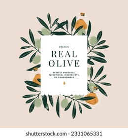 Olive oil design template. Abstract olive leaves and branches. Vector illustration