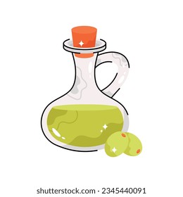 Olive oil doodle vector filled outline Sticker. EPS 10 file