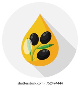 olive oil drop with branch flat design icon