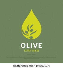 Logo de la gota de aceite de oliva y silueta de ramificación. Concepto de diseño para logotipos, iconos y etiquetas en el embalaje de aceite virgen 