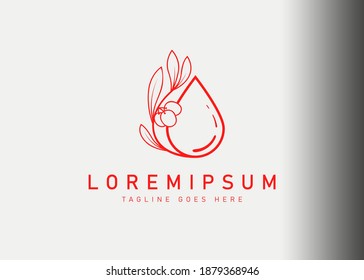 Olive oil drop logo design template. Icon vector illustration of oil drop with olive branch. Modern logo design with line art style.