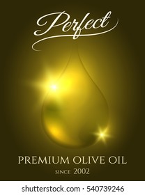 Olive oil drop poster template. Glowing wellness oil droplet vector flyer