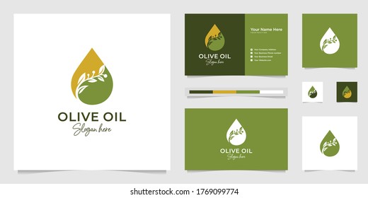 olive oil droplets and tree branches, symbols for beauty salon, skincare, cosmetic, yoga and spa products. premium logo design and business cards.