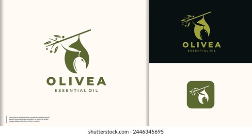 olive oil droplets and tree branches, symbols for beauty salon, skincare, cosmetic, yoga and spa products.