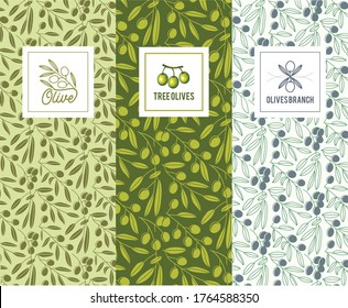 olive oil Elegant packaging  set of design elements, labels, icon, seamless pattern for emblems and bottles.