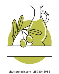 Olive oil emblem or logo template. Simple flat style, thin line and green color