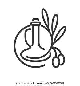 Olive oil emblem or logo template. Simple flat style, in bold line