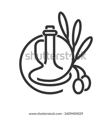 Olive oil emblem or logo template. Simple flat style, in bold line